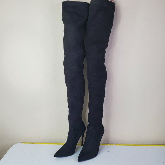 Steve Madden Womens Black Stretchy Cushioned Dominique Pointed Toe Stiletto Boot - Picture 4 of 8